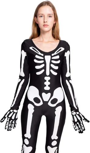 Vista 3 de Spooktacular Creations Body de esqueleto de Halloween con patrones de brillo y guantes de esqueleto para mujer