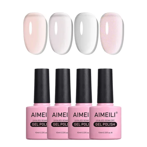 Vista 14 de AIMEILI Esmalte de uñas de gel transparente de gelatina helada para remojar UV LED sin hema, esmalte de uñas para el hogar, kit de barniz de SET4-21