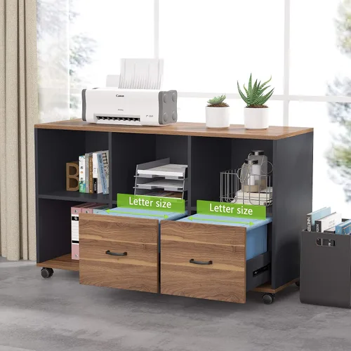 Vista 4 de Tribesigns Escritorio ejecutivo de 55 pulgadas y archivador lateral de 43 pulgadas, escritorio de computadora en forma de L, muebles de oficina