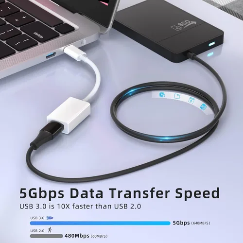 Vista 2 de ZVGMOOE Adaptador USB C a USB 3.0, paquete de 2 unidades, USB C macho a USB hembra OTG cable Thunderbolt3 a USB adaptador compatible con MacBook