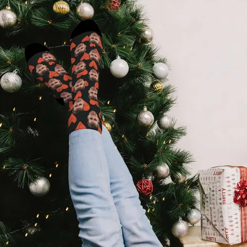 Vista 9 de D-Story Calcetines de cara personalizados, foto personalizada en calcetines, calcetines deportivos unisex para hombres y mujeres