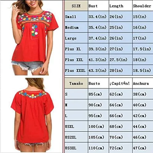 Vista 7 de YZXDORWJ - Cómoda blusa mexicana bordada de verano y sin mangas para mujer