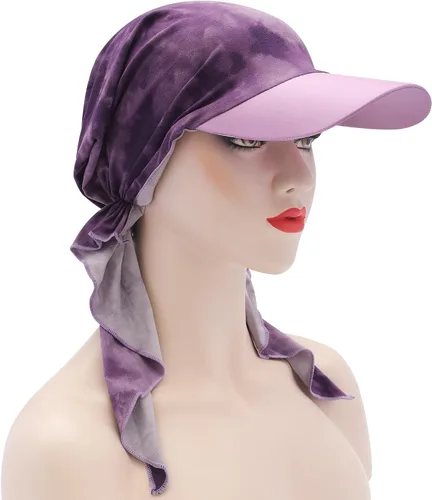 Vista 6 de ZLYC Gorro ligero con ala de quimioterapia para mujer, bufanda para la Tie Dyed Purple