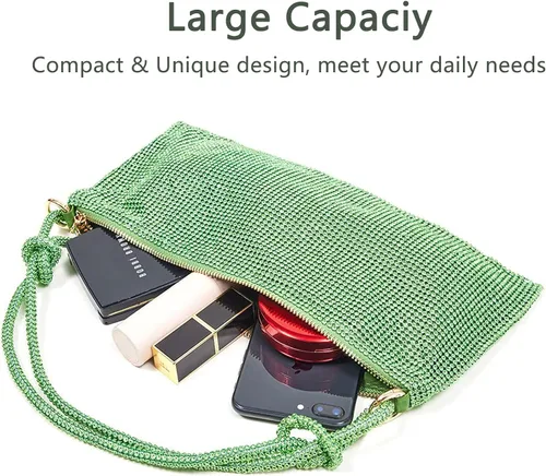 Vista 5 de Bolso Hobo con diamantes de imitación para mujer, elegante bolso de noche brillante plateado con diamantes de imitación, bolso dorado