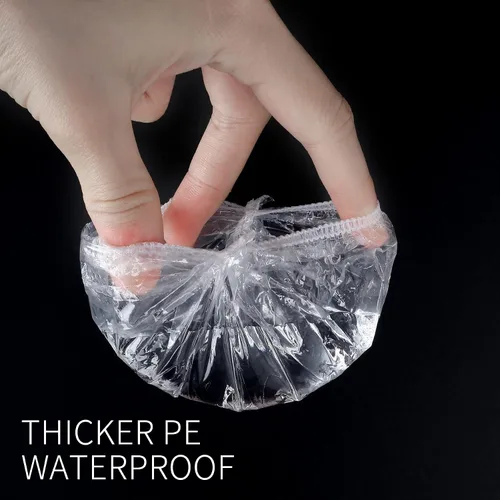 Vista 4 de Paquete de 200 protectores de oído transparentes, desechables, impermeables, para teñir el cabello, protectores de oídos de plástico impermeables