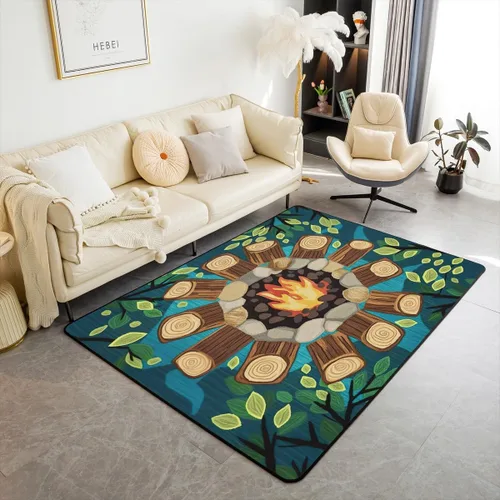 Vista 17 de Alfombra de fogata de 3 x 5 pies, decoración de tocones de árbol de bosque para niñas, mujeres, hombres y adolescentes, alfombra de madera marrón