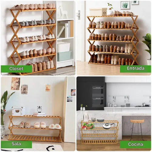 Vista 3 de Choclaif Zapateros independientes para armario, zapatero de bambú para dormitorio, entrada, pasillo, armario, sala de estar (5 niveles)