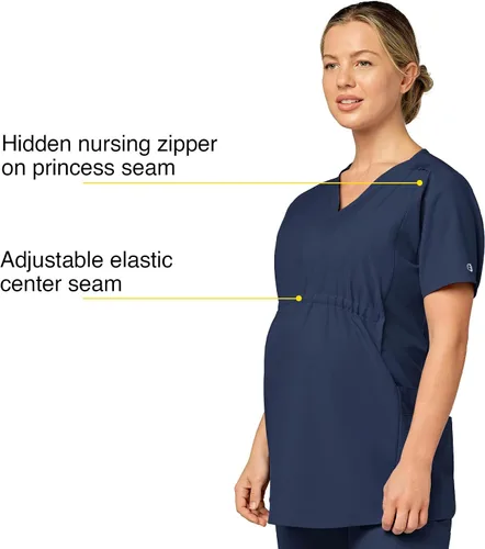 Vista 2 de WonderWink Camiseta de maternidad con cuello en V para mujer