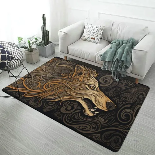 Vista 17 de Alfombra de lobo Fenrir de la mitología nórdica, decoración del hogar, dormitorio, sala de estar, alfombra suave y ligera de franela absorbente
