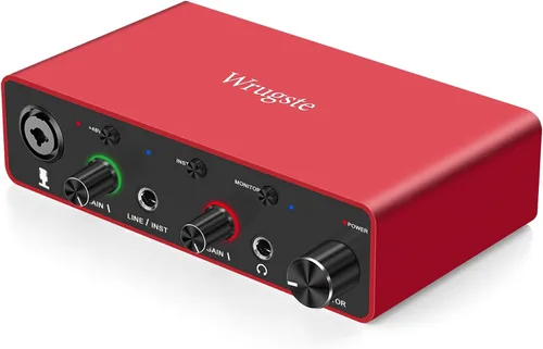 Vista 10 de Wrugste Interfaz de audio USB +48V Alimentación Phantom 24Bit/192kHz para grabación, podcasting y streaming Ultra-baja latencia Plug and Play Libre