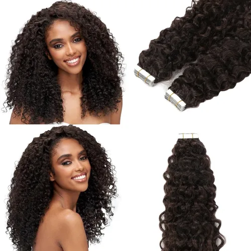 Vista 32 de Extensiones de cabello humano con micro anillo, lacio, rizado, color negro natural, largo microenlaces, extensiones de cabello humano para personas