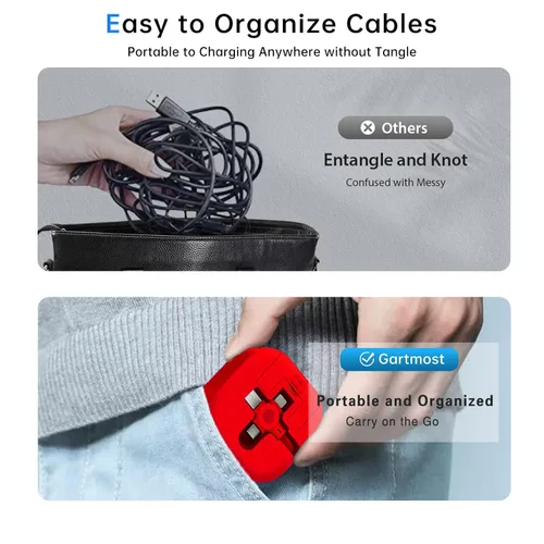 Vista 5 de Gartmost Paquete de 3 cables de carga tres en uno. Cable de carga 3 en 1 retráctil. Compatible con USB C/Micro USB/L, compatible con iPhone Azul