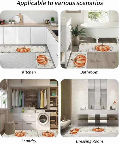 Vista 6 de Tapete de baño naranja con calabaza de Acción de Gracias para bañera, antideslizante, de secado rápido y absorbente, tierra de diatomeas