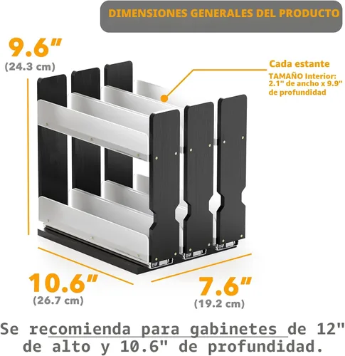 Vista 3 de SpaceAid Organizador de especias extraíble de bambú para gabinete, organizador de condimentos deslizante y resistente para despensa de cocina