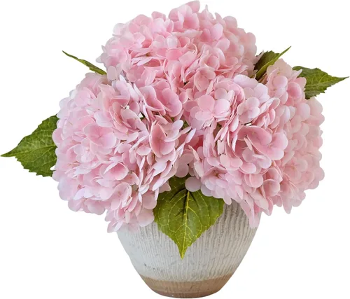 Vista 20 de YalzoneMet 3 unidades de flores artificiales de hortensia color beige cremoso de 21 pulgadas con textura real, flores de látex sintético