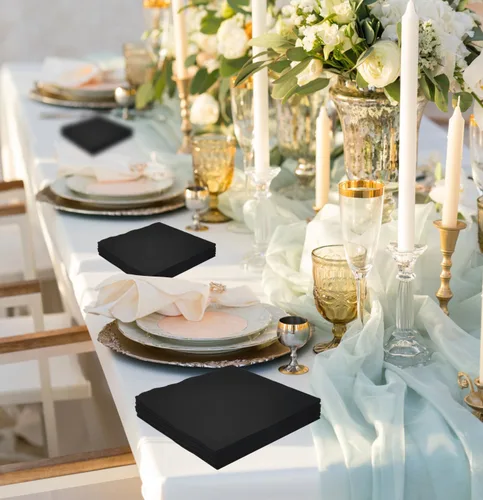 Vista 3 de Servilletas de cóctel negras de 2 capas, servilletas de bebidas, servilletas de postre, servilletas de papel desechables para bodas, fiestas