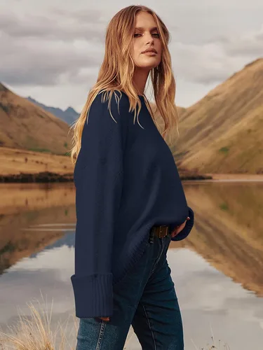 Vista 8 de Prinbara Suéter de gran tamaño para mujer, cuello redondo, manga larga, tejido mullido, grueso, cálido, suéter de moda para otoño 2024