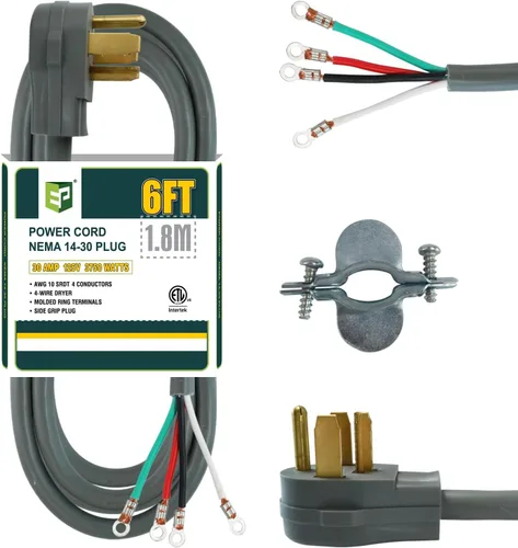 Vista 10 de EP Cable de secado de 4 puntas, 4 pies SRDT 10/4, cable de alimentación de extensión de electrodomésticos de 30 amperios, NEMA 14-30, negro