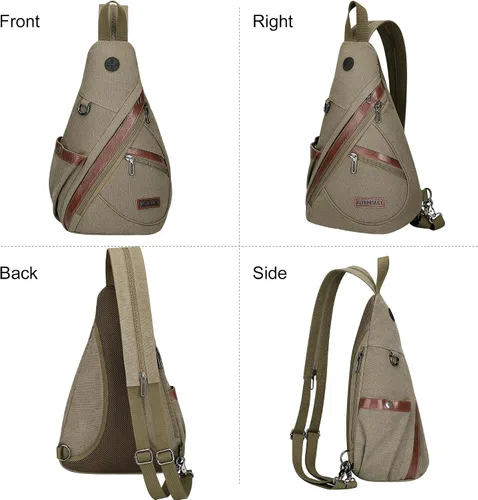 Vista 9 de WITZMAN Bolso bandolera de lona para hombres y mujeres, mochila convertible cruzada, estilo vintage, bolsa de pecho de viaje casual