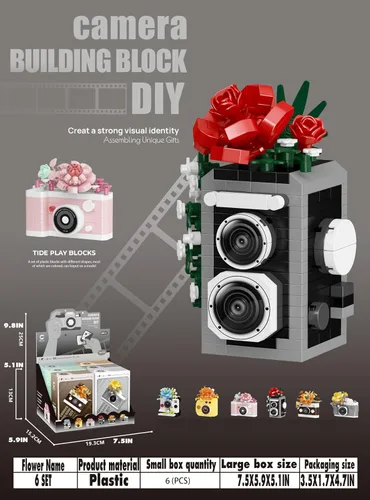 Vista 2 de Juego de 6 bloques de construcción con diseño de flores, serie de mini bloques de construcción