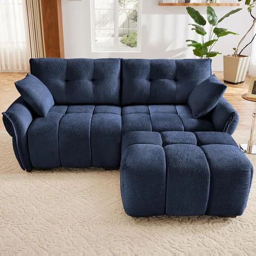 Vista 39 de Leyu&Hafort Sofá modular seccional, sofá modular Cloud con asiento profundo, moderno sofá modular con otomana móvil, sofá de felpilla con almohadas