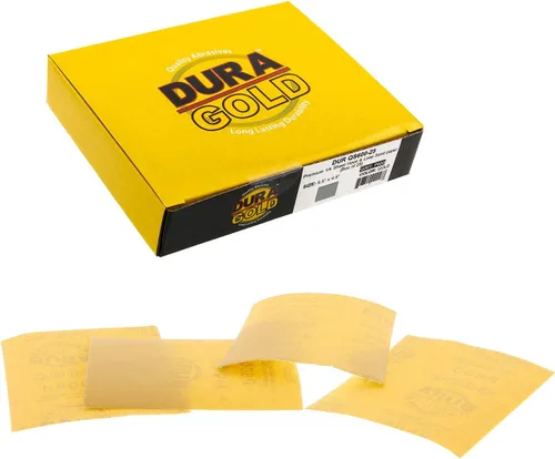 Vista 10 de Dura-Gold - Arenilla dorada 320 de alta calidad - Hojas de papel de lija de velcro 5.5 x 4.5 pulg - Para lijadoras de madera y automóviles - 25
