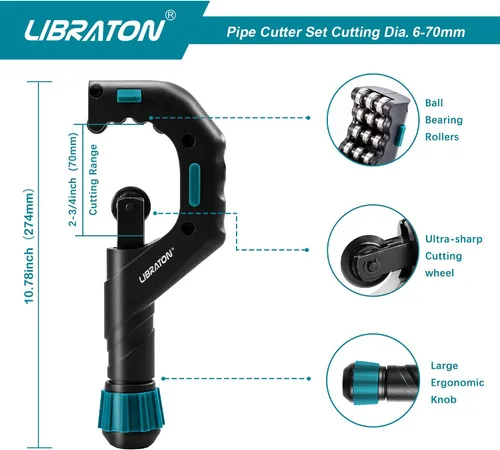 Vista 2 de Libraton Cortador de Tubos de Cobre 1/4" a 2-3/4", Cortador de Tubos, Cortador de Tubos de Alta Resistencia para Tubos de Cobre con Herramienta