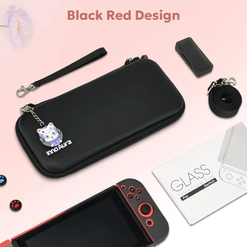 Vista 8 de Funda Switch para interruptor NS, kit de accesorios de interruptor 16 en 1 con funda de transporte para interruptor, funda protectora