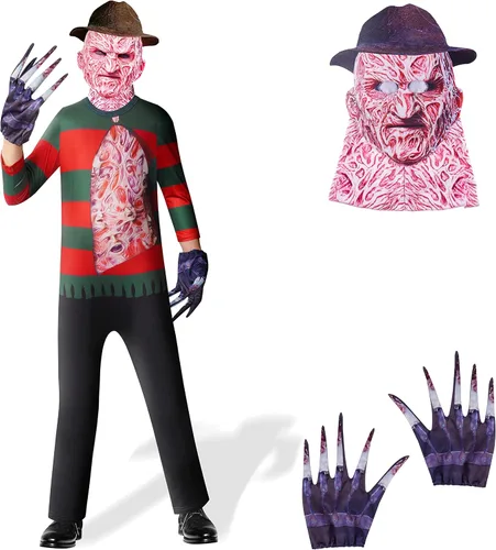 Vista 3 de Byriady Kids Freddy Halloween Costume Scary Horror Killer Jumpsuit Outfits Cosplay with Glove Set BoyGirls 4-12 Years