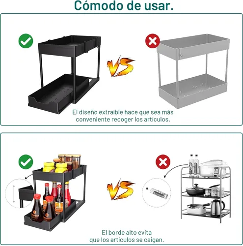 Vista 8 de DEKAVA Paquete de 2 organizadores para debajo del fregadero, organizador de gabinete de baño, organizador de cesta de gabinete deslizante de 2