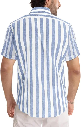 Vista 4 de JMIERR Camisa de vestir a rayas de algodón con botones y manga corta para hombre 1 raya azul cielo