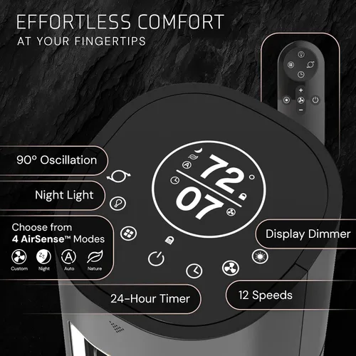 Vista 7 de Ventilador de torre Lasko Pinnacle de 40", para el hogar, flujo de aire de 32 pies/s, silencioso de 24dB, oscilación de 90°, ventilador de pie