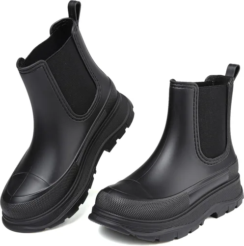 Vista 8 de Botas Chelsea de lluvia cortas para mujer, impermeables, antideslizantes en el tobillo Beige-e