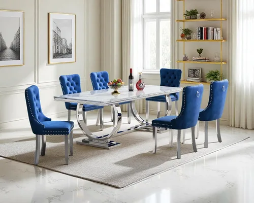 Vista 16 de Juego de mesa de comedor de 5 piezas para 4, mesa de cocina de mármol negro de 68 pulgadas con 4 sillas beige, mesa de comedor rectangular moderna