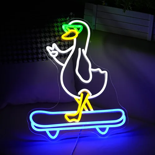 Vista 5 de Letrero de neón de pato gafas de skate genial luz de neón de pato para decoración de pared luz de pato regulable alimentada por USB para decoración