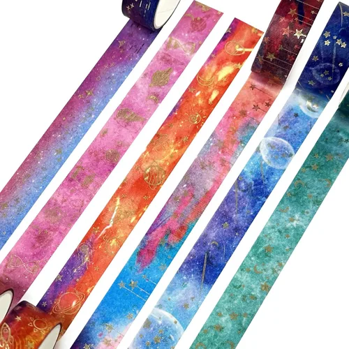Vista 4 de allydrew Elegante caja de cinta washi de lámina dorada para artes y manualidades, álbumes de recortes, papelería, diario (12 rollos), galaxia