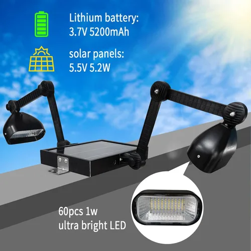 Vista 3 de Luz de señal solar comercial, panel solar de 5.5 V 5.2 W y cabezales de lámpara de aluminio de metal, luz de cartelera 3.7 voltios 5200 mAh