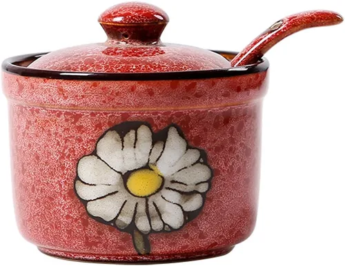 Vista 7 de 123Arts Cerámica Retro Flor Azúcar Sal Pimienta Tarro de Almacenamiento de Condimentos con Tapa Y Cuchara