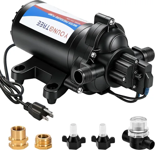 Vista 11 de YOUNGTREE Bomba de presión de agua dulce RV de 12 V, 3.5 GPM, 45 PSI, bajo demanda, bomba de diafragma de agua de 12 voltios con interruptor