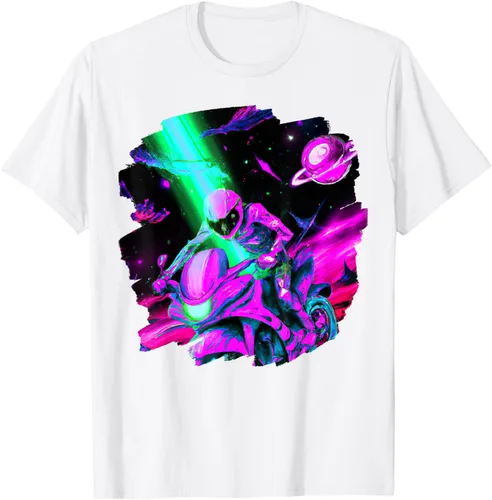 Vista 22 de Camiseta de motociclista espacial para motociclista astronauta, Negro, S