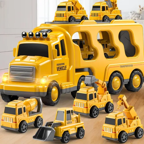 Vista 7 de JUKUDAHU Camiones para niños pequeños de 2 a 4 años 1-3 4-8 4-7 para niños y niñas, camiones de juguete de construcción de 5 en 1 para niños