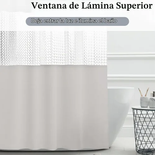 Vista 5 de timecity Juego de cortinas de ducha beige de PEVA con 12 ganchos blancos, forro de ducha de plástico, impermeable, de secado rápido, para bañera