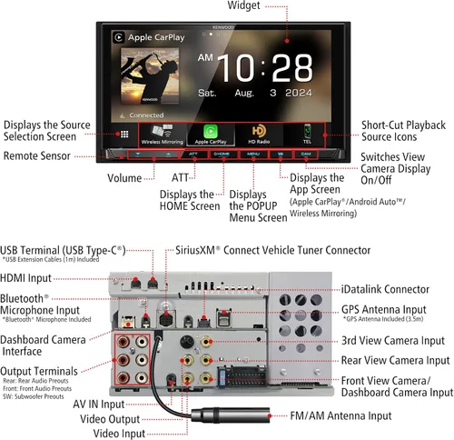 Vista 4 de KENWOOD DMX908S EXCELON Receptor multimedia digital con pantalla táctil LCD de 6.95 pulgadas, Apple CarPlay inalámbrico y Android Auto, doble Din