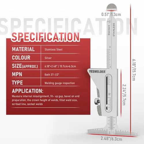 Vista 6 de YESWELDER Medidor de soldadura HI-LO de acero inoxidable en pulgadas y métricas para medición de tubos después del ajuste/alineación, brecha