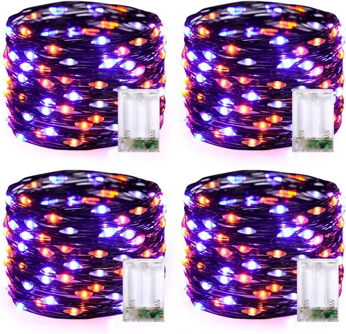 Vista 25 de JMEXSUSS 4 unidades de luces de hadas LED de 50 luces en púrpura y verde, luces de cadena de hadas operadas con batería, luces de 16 pies