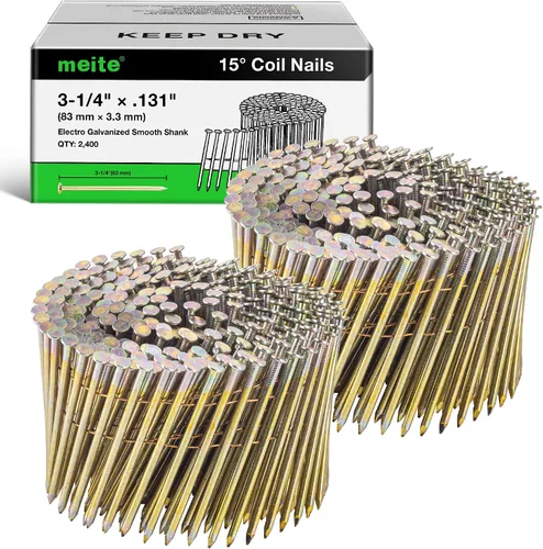 Vista 13 de meite Clavos de revestimiento galvanizados de 1-1/2 pulgadas con vástago de anillo de 15 grados para pistola clavadora de bobina, clavos de bobina