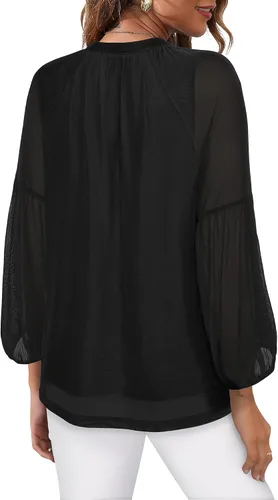 Vista 3 de Blusas campesinas para mujer, de manga larga, estilo bohemio, casual, cuello en V, escalonadas