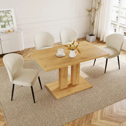 Vista 19 de HIPIHOM Mesa de comedor moderna de 46 pulgadas, mesa de cocina rectangular con acabado de roble, mesa de comedor compacta para 4, construcción