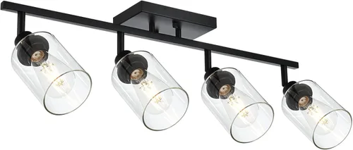 Vista 9 de Lámpara de tocador de 4 luces para baño en acabado de níquel cepillado, lámpara clásica con cabezal de luz giratoria, lámpara de techo de metal