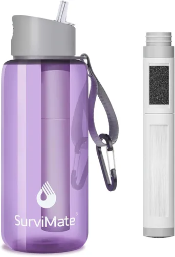 Vista 24 de SurviMate - Botella de agua filtrada con ultrafiltración de 5 etapas de Negro